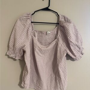 Madewell Light Pink Checkered Puff Sleeve Blouse